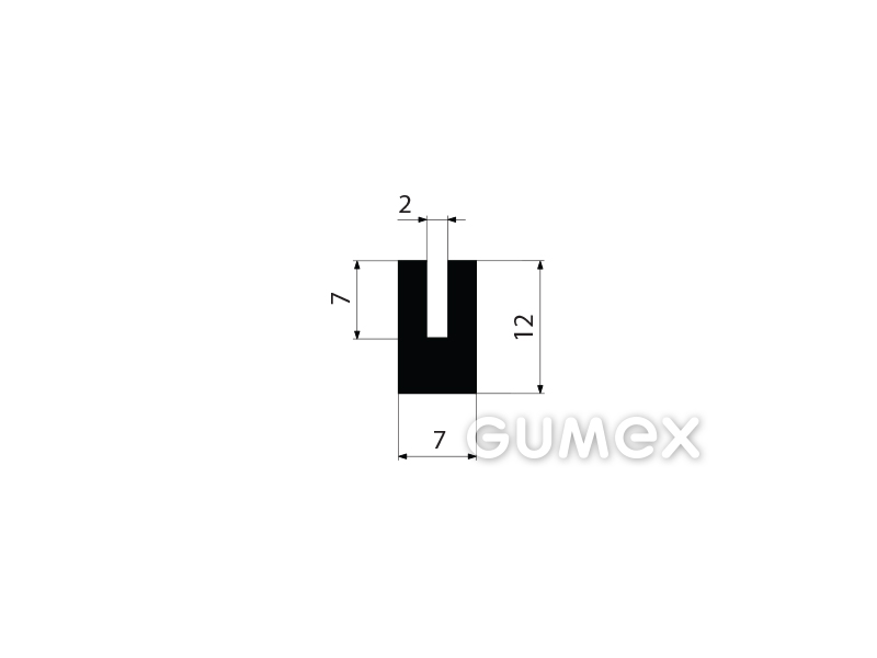 "U" Gummiprofil, 12x7/2mm, 60°ShA, NBR, -40°C/+70°C, schwarz, 